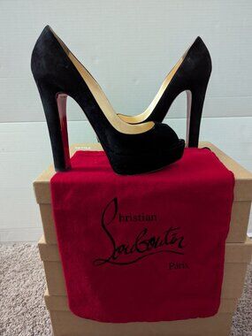 Christian Louboutin Black Suede Heels Women's Size 37.5